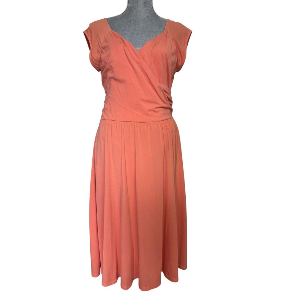 Garnet Hill Juliet Coral Surplice Knit Midi Dress M Minimalist Wedding Guest